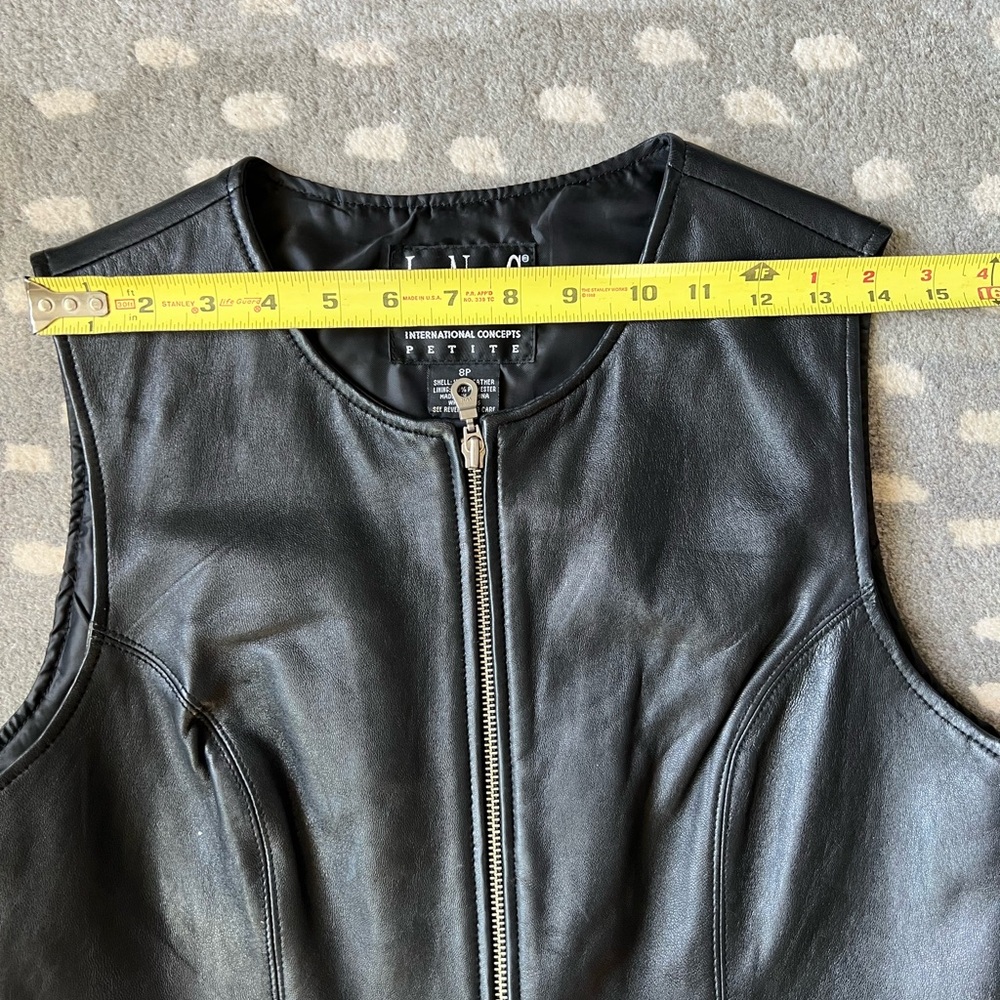 Black 100% Leather Zip-Up Moto Vest, INC International Concepts - Sz 8 Petite - Picture 6 of 13